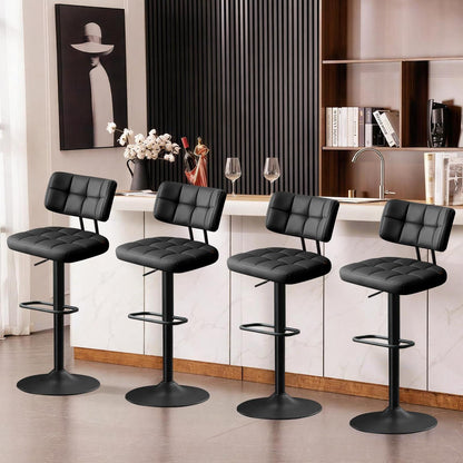 Barhocker Set 4er – Höhenverstellbar, Schwarz in Lederoptik