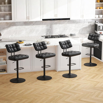 Barhocker Set 4er – Höhenverstellbar, Schwarz in Lederoptik