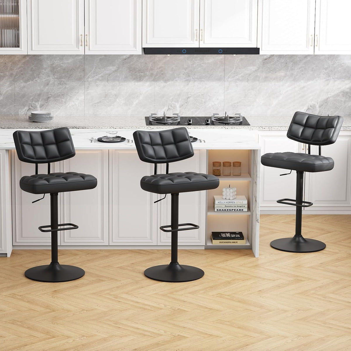 Barhocker Set 4er – Höhenverstellbar, Schwarz in Lederoptik