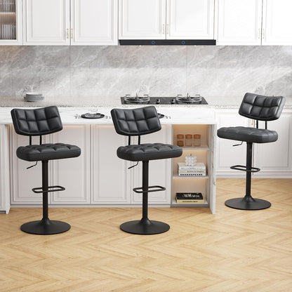 Barhocker Set 4er – Höhenverstellbar, Schwarz in Lederoptik
