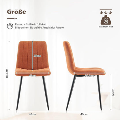 Gepolsterter Esszimmerstuhl Set 4er – Orange Leinen