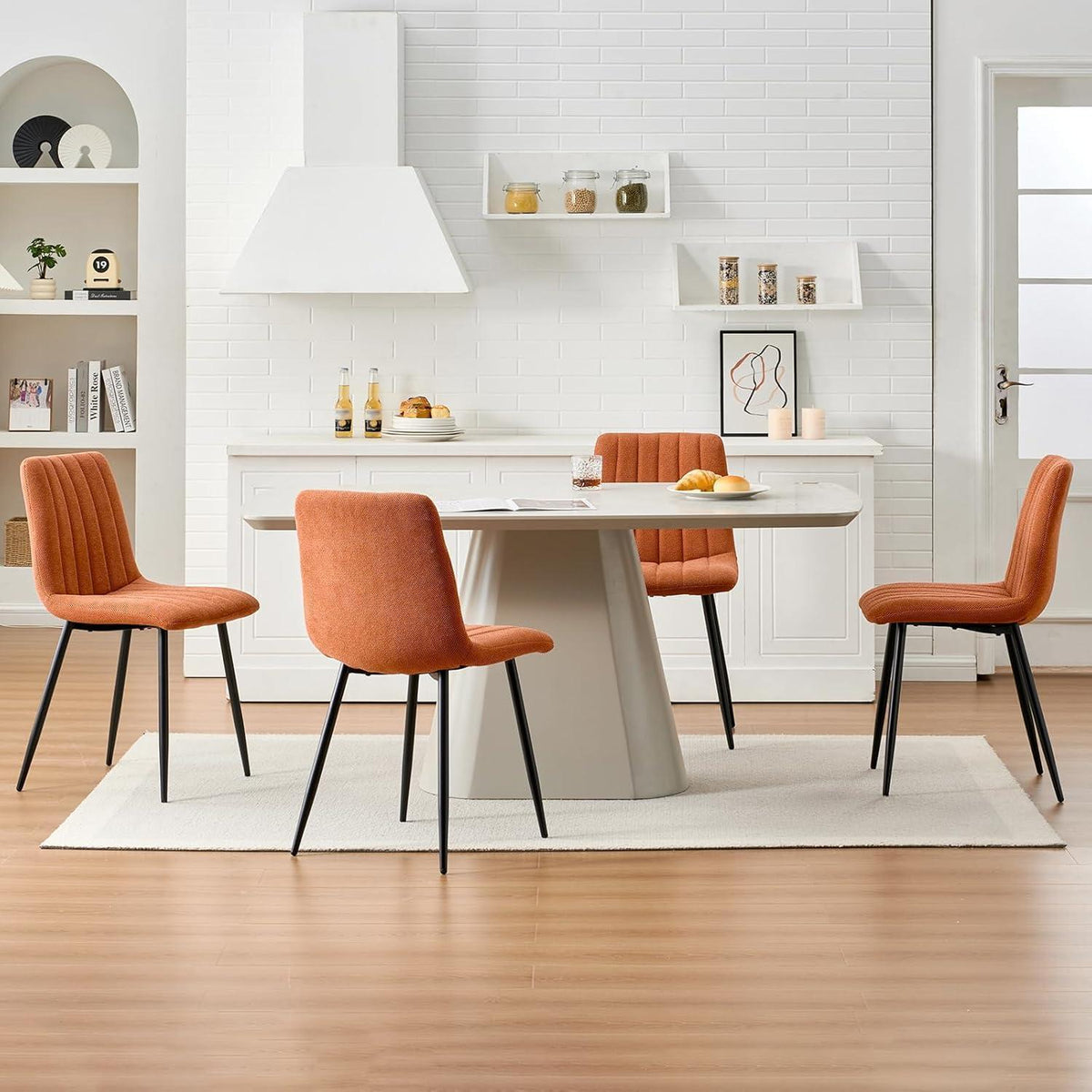 Gepolsterter Esszimmerstuhl Set 4er – Orange Leinen