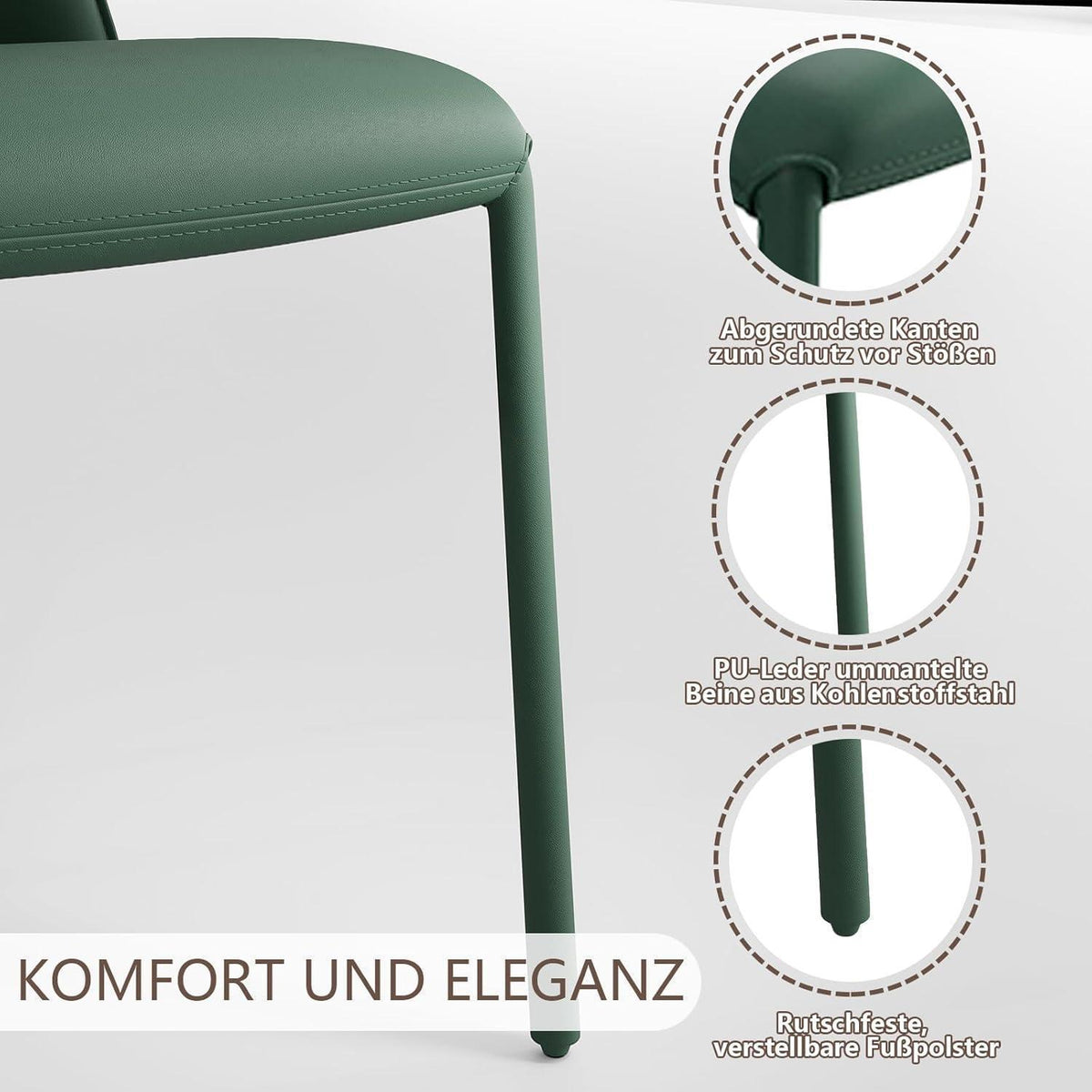 Esszimmerstuhl in Lederoptik mit hoher Lehne, Dunkelgrün