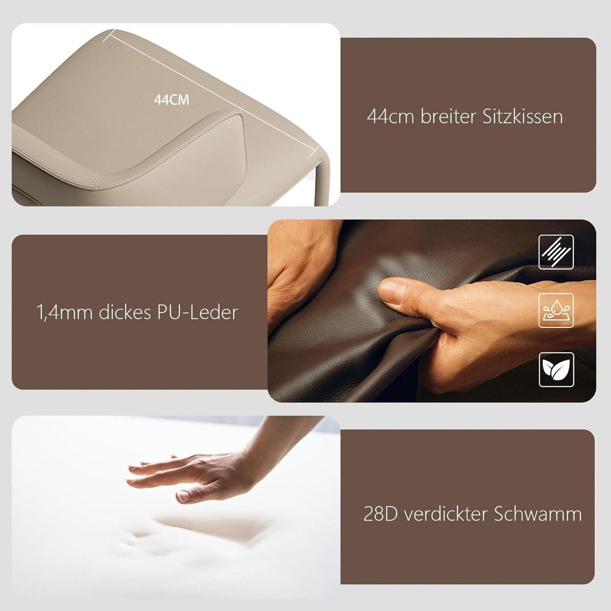 Esszimmerstuhl in Lederoptik, C-Lehne, Khaki