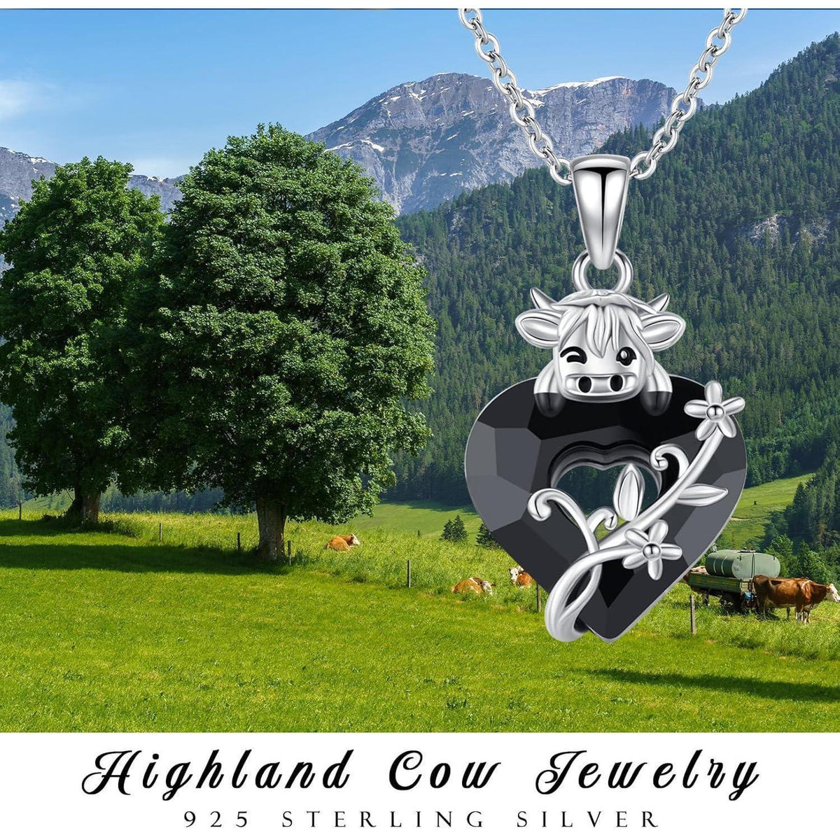 925 Sterling Silber Tier Halskette mit Highland Cow Anhänger
