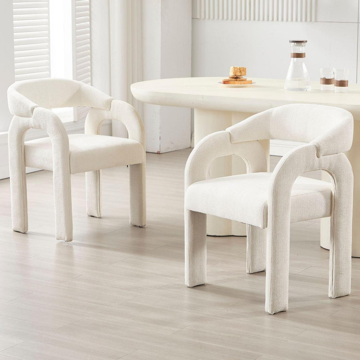 Gepolsterte Esszimmerstühle 2er Set, Chenille, Weiß