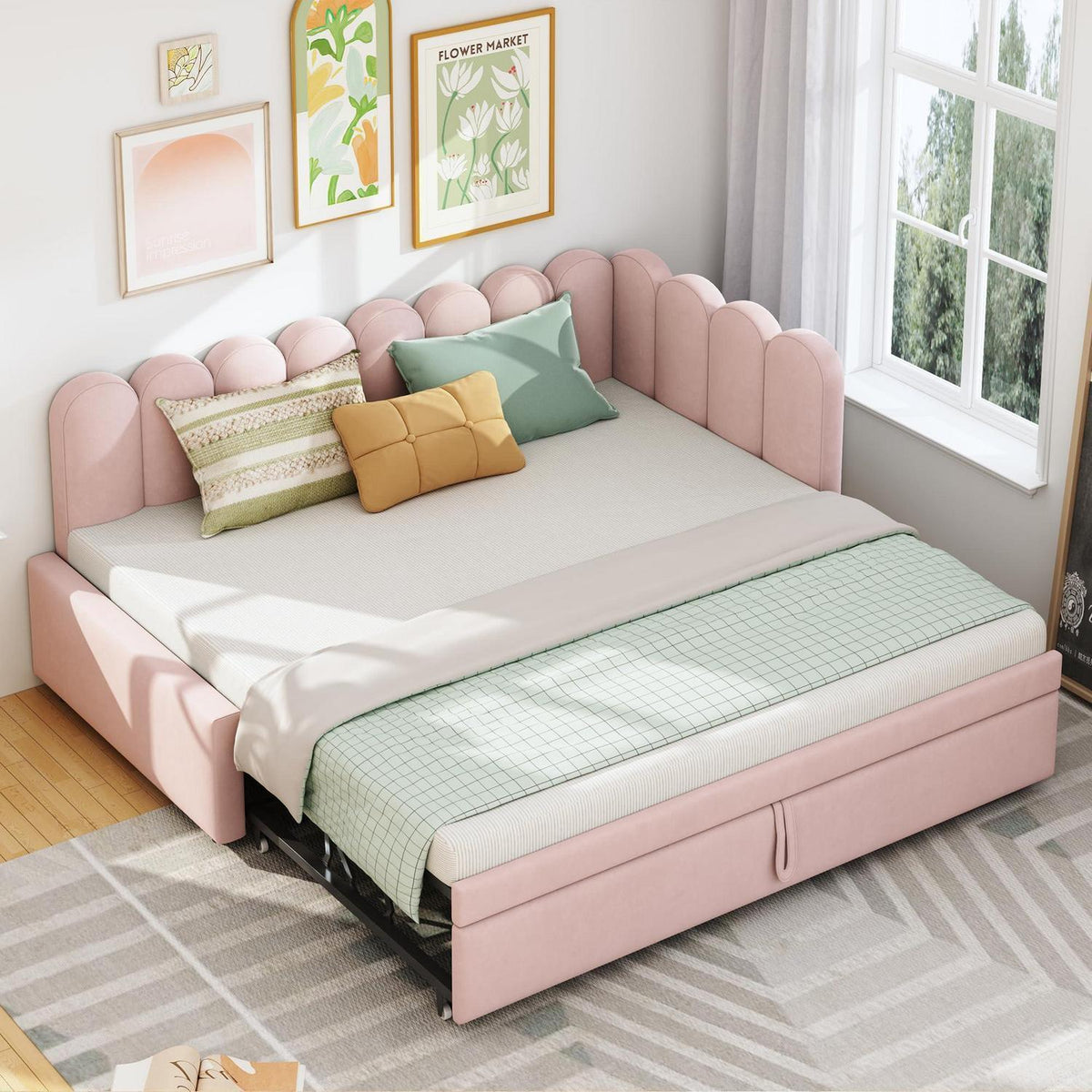 2-in-1 Schlafsofa L-Form Rosa – Platzsparend & Verwandelt