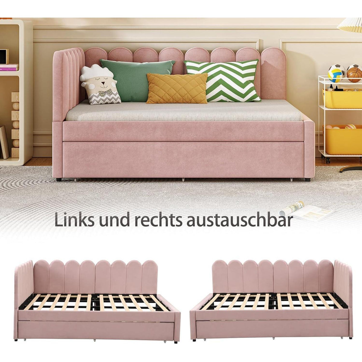 L-förmiges Schlafsofa 140x200 cm mit Ausziehbett & Blütenmuster