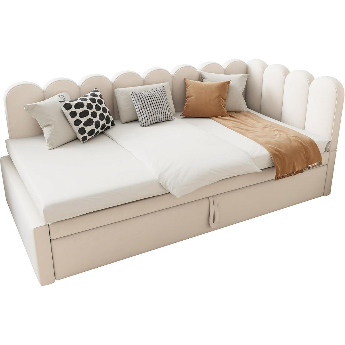 2-in-1 Schlafsofa L-Form – Samtbeige, 90x200cm
