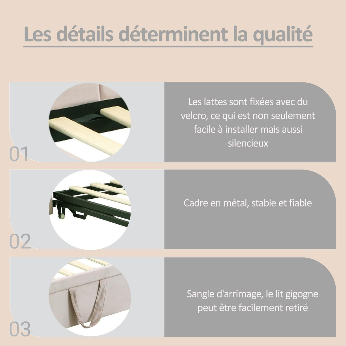 2-in-1 Schlafsofa L-Form – Samtbeige, 90x200cm