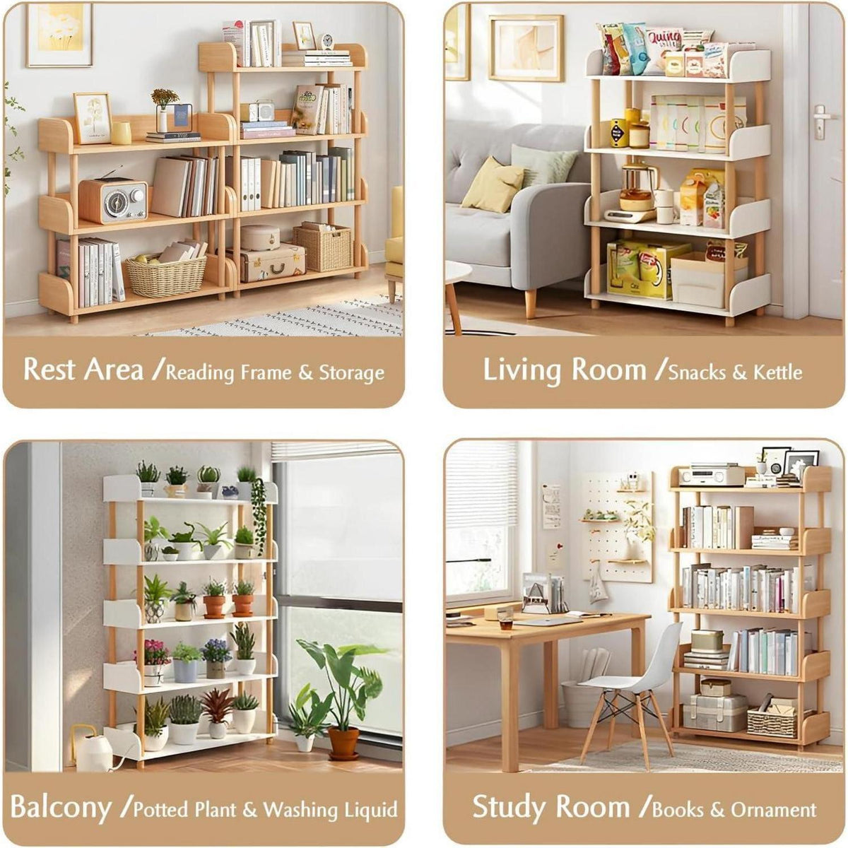 4-Ebenen Bücherregal Eiche | Modernes Holzregal für Wohnzimmer