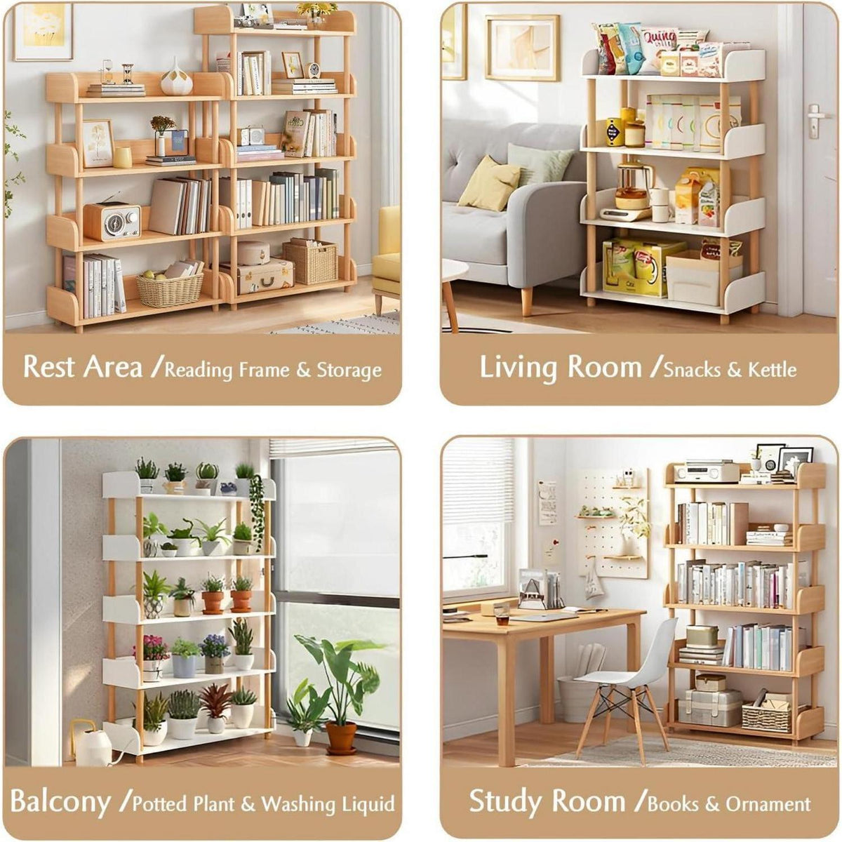 5-Ebenen Bücherregal Eiche - Modernes Holzregal für Wohnzimmer