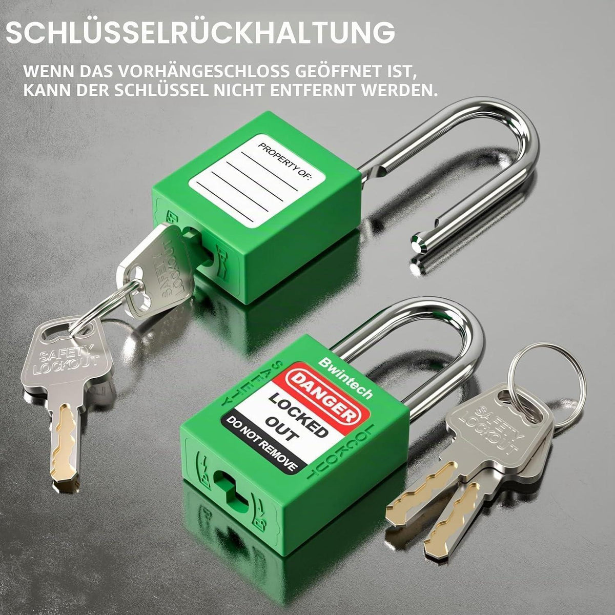 Sicherheitsvorhängeschloss 38mm, 10er Set mit Schlüsseln, Grün