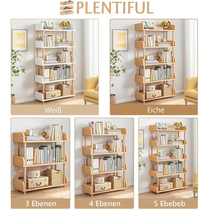 5-Ebenen Bücherregal aus Holz – Modernes Freistehend Regal Weiß