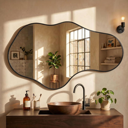 Wavy Wandspiegel Schwarz – Abstraktes Wellen-Design