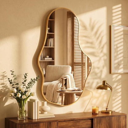 Wavy Wandspiegel Gold – Abstraktes Wellendesign für Bad & Co.