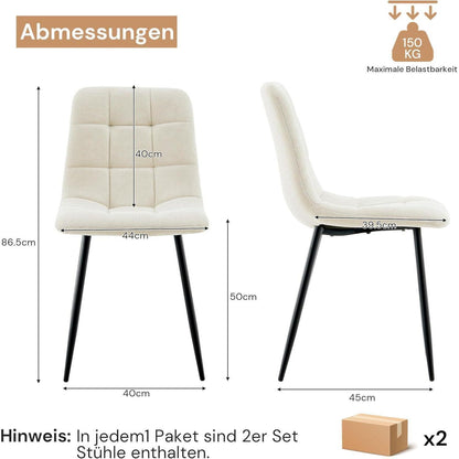Esszimmerstühle Set 4er Chenille Beige, Gepolstert & Modern