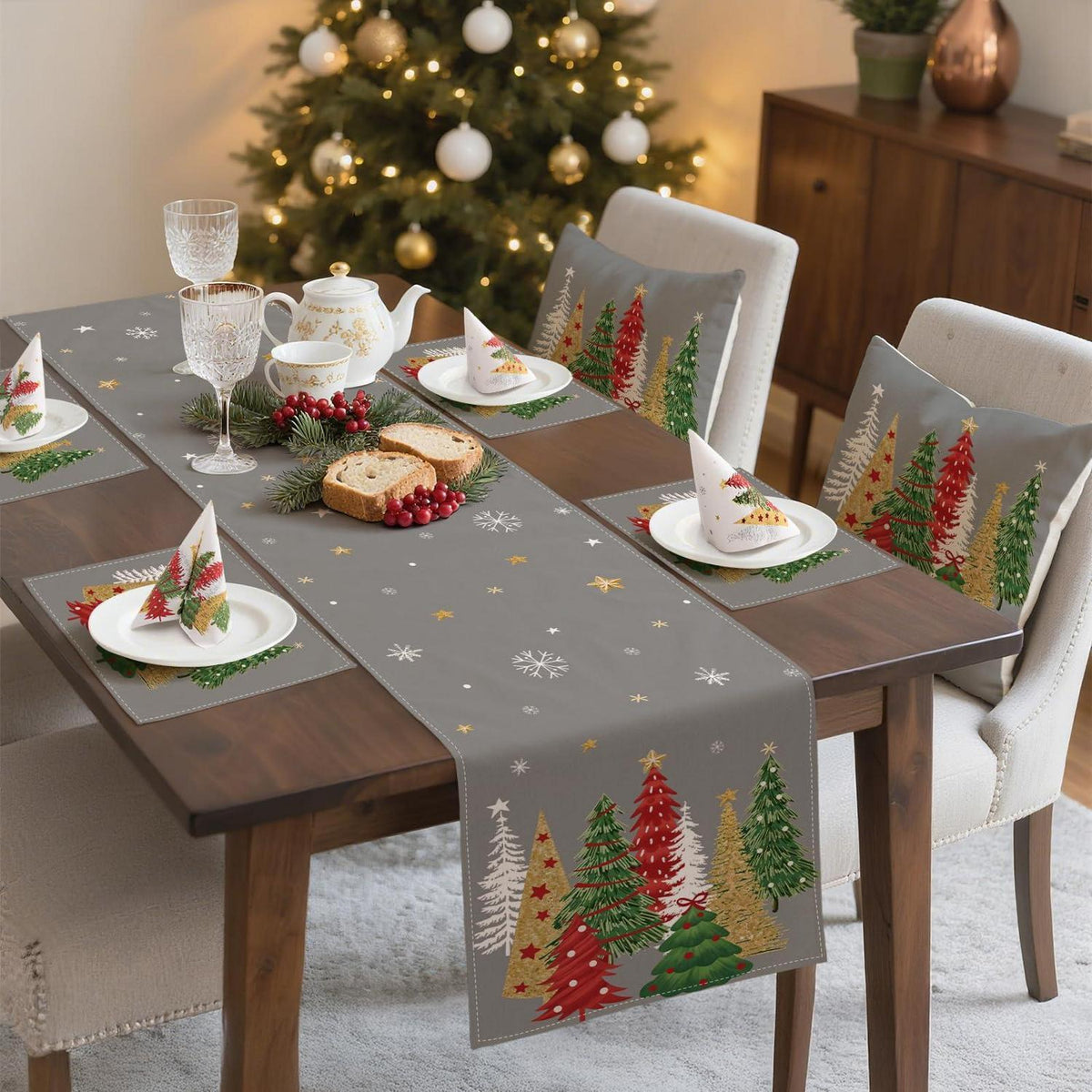 Tischläufer Weihnachten Grau 40x180 cm - Festliche Deko