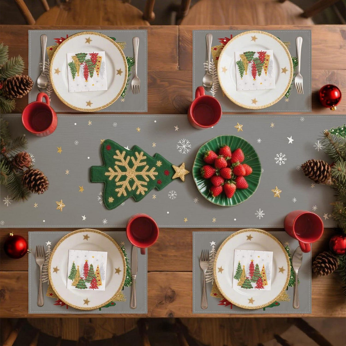 Tischläufer Weihnachten Grau 40x180 cm - Festliche Deko