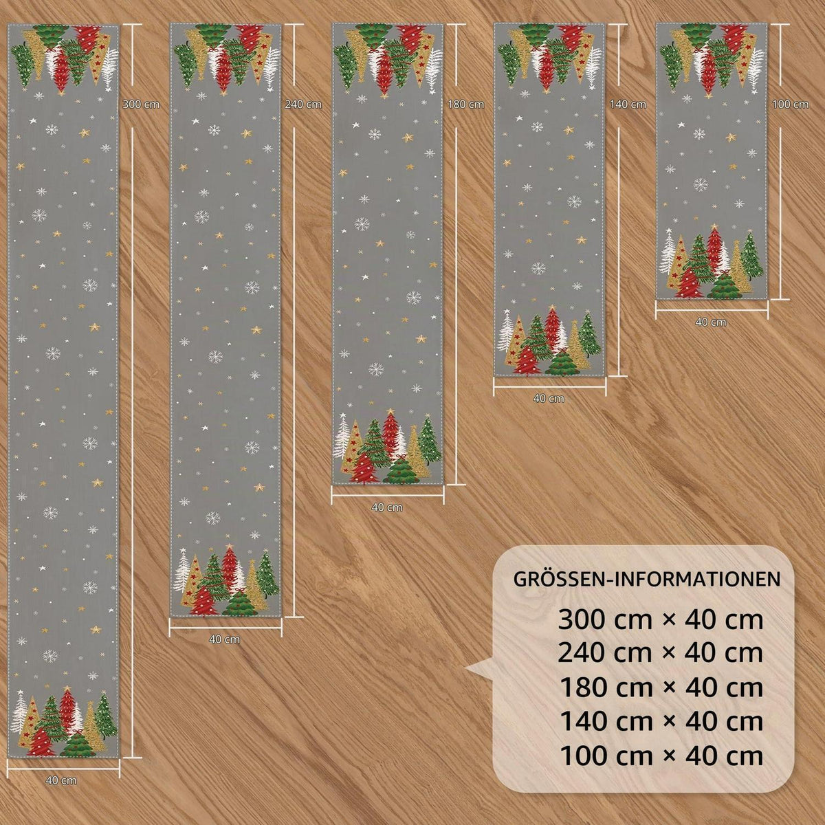 Tischläufer Weihnachten Grau 40x180 cm - Festliche Deko