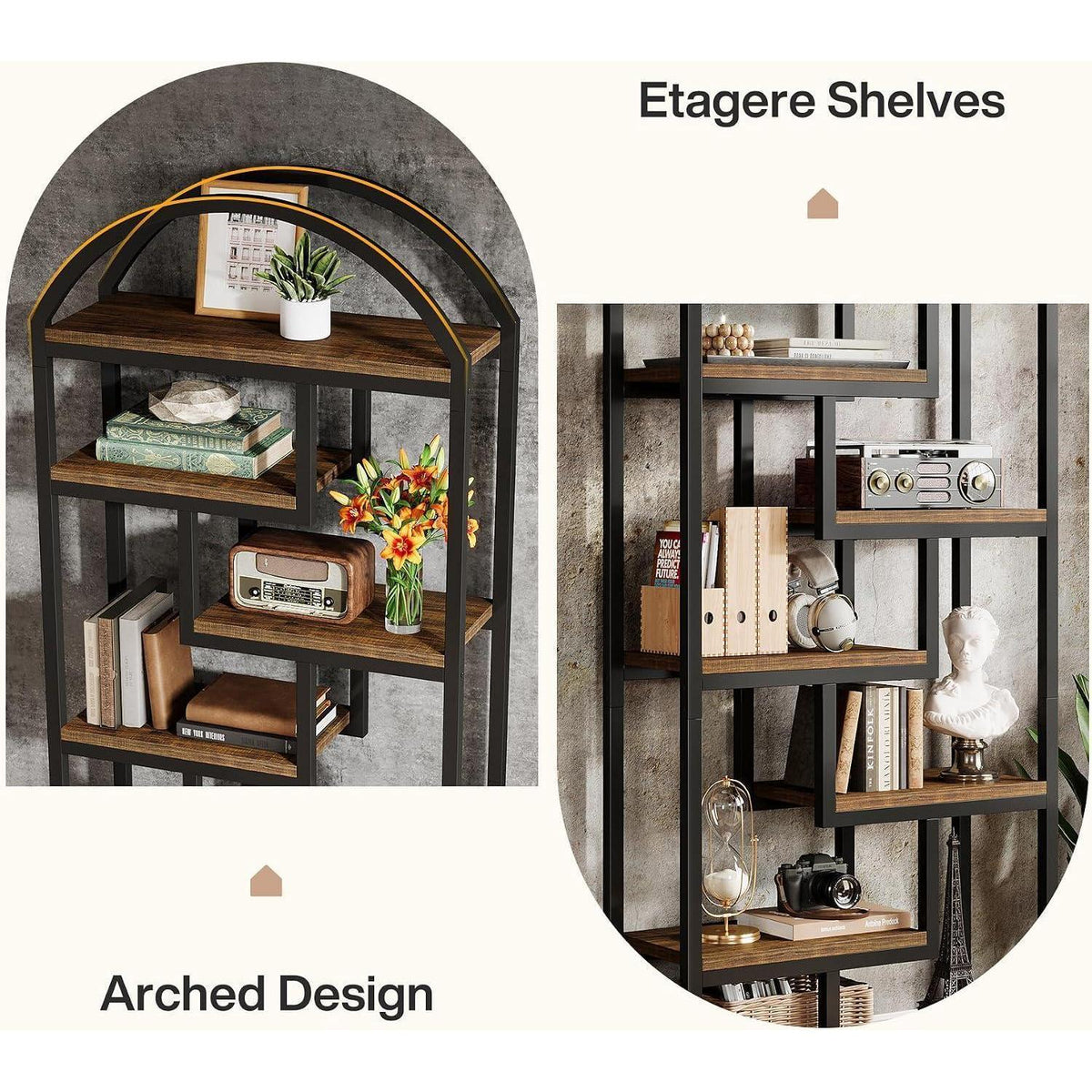 7-stöckiges Bücherregal Industrial-Stil, 180 cm hoch