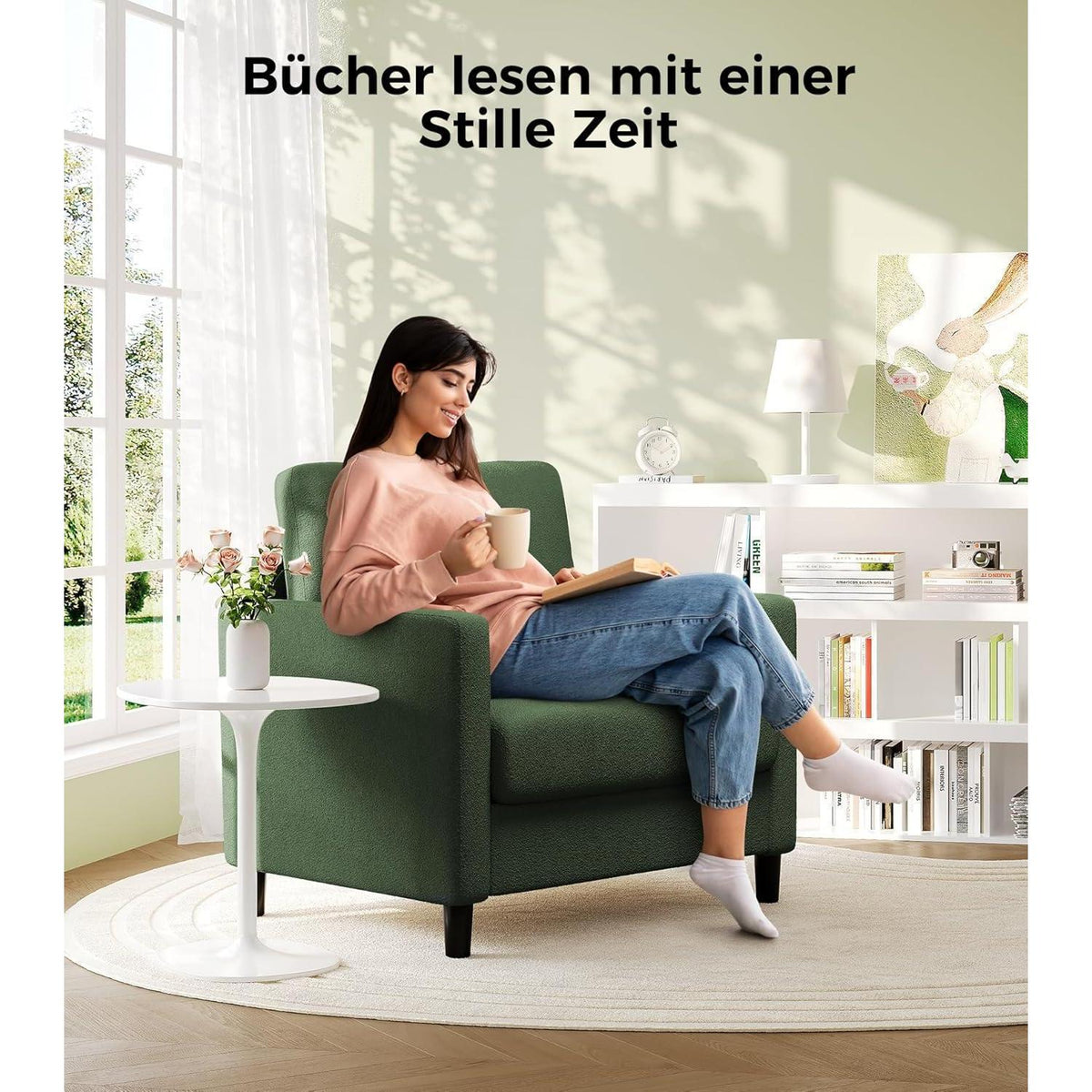 Bequemer Lesesessel Grün – Kleines Sofa für Wohnzimmer & Jugendzimmer