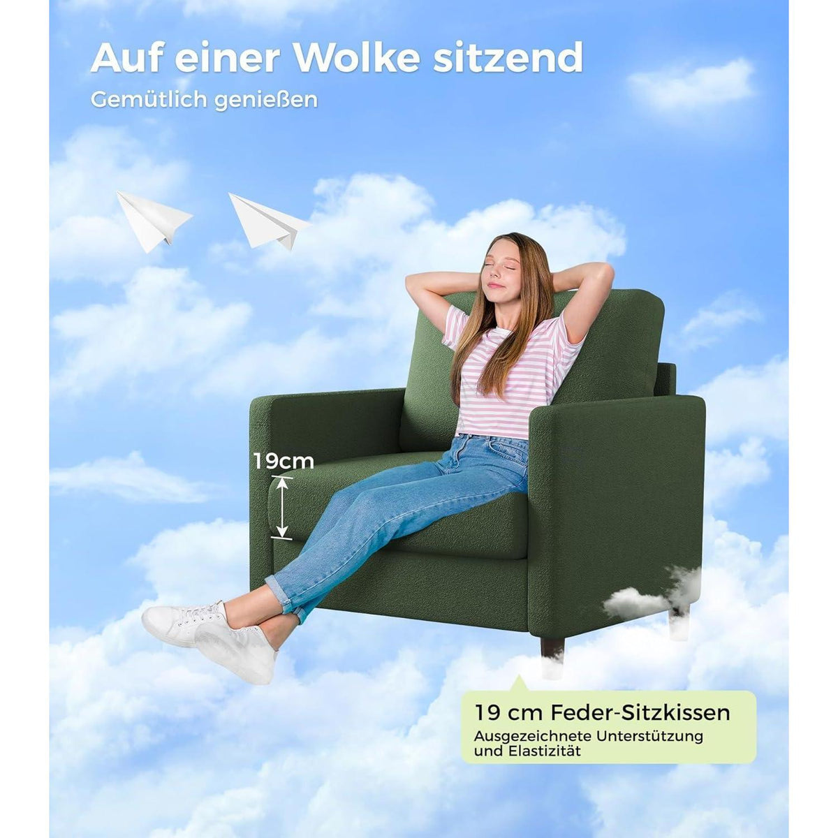 Bequemer Lesesessel Grün – Kleines Sofa für Wohnzimmer & Jugendzimmer