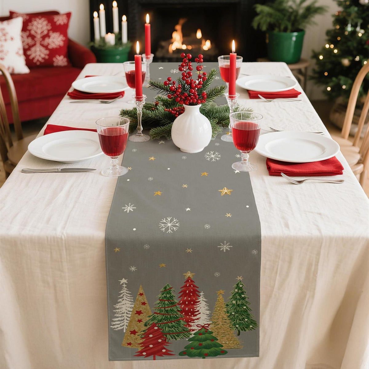Tischläufer Weihnachten Grau 40x140 cm - Festliche Winterdeko