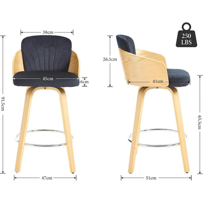 Barhocker 2er Set mit Samtbezug & Holzbeinen – Schwarz