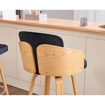 Barhocker 2er Set mit Samtbezug & Holzbeinen – Schwarz