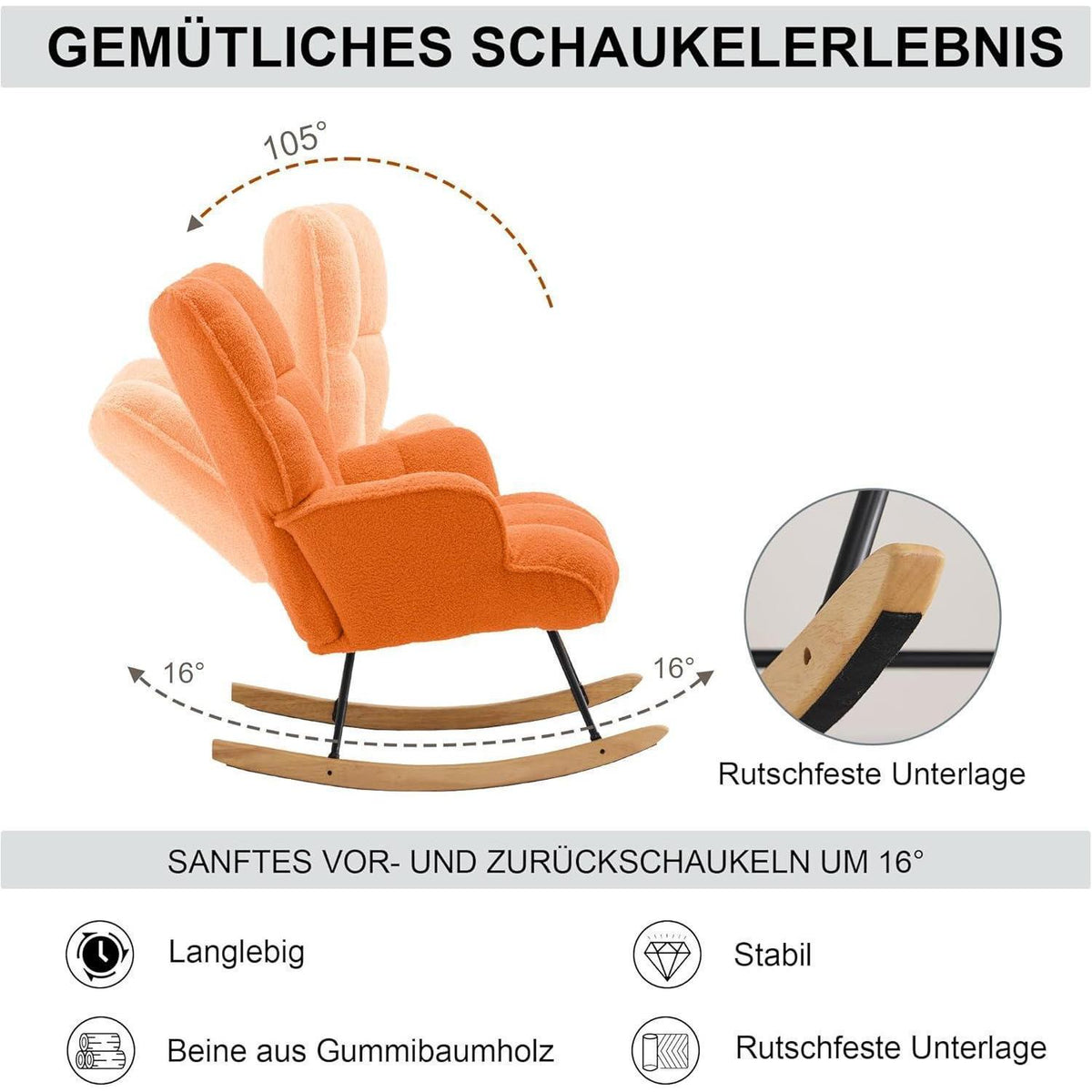 Gepolsterter Schaukelstuhl mit Armlehnen – Orange