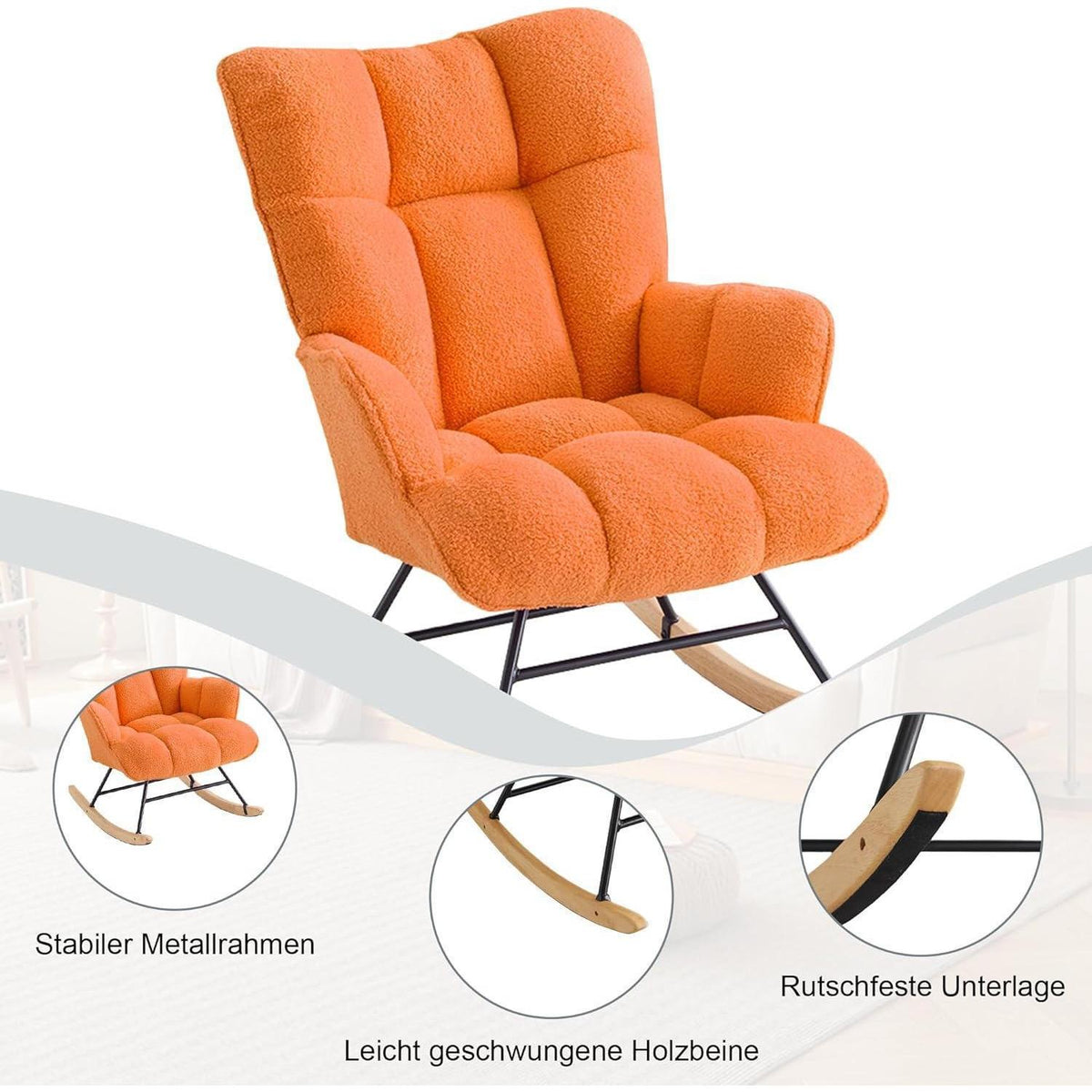 Gepolsterter Schaukelstuhl mit Armlehnen – Orange