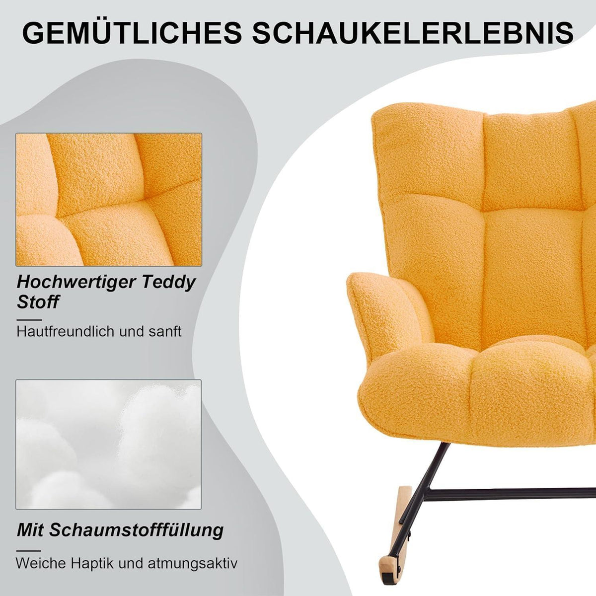Gepolsterter Schaukelstuhl mit Armlehnen – Gelb