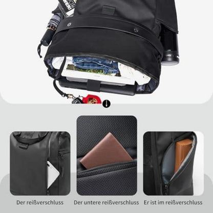 Rolltop Rucksack Schwarz Wasserdicht mit Laptopfach 16 Zoll