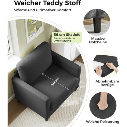 Bequemer Lesesessel Grau – Kleines Sofa für Wohnzimmer & Jugendzimmer