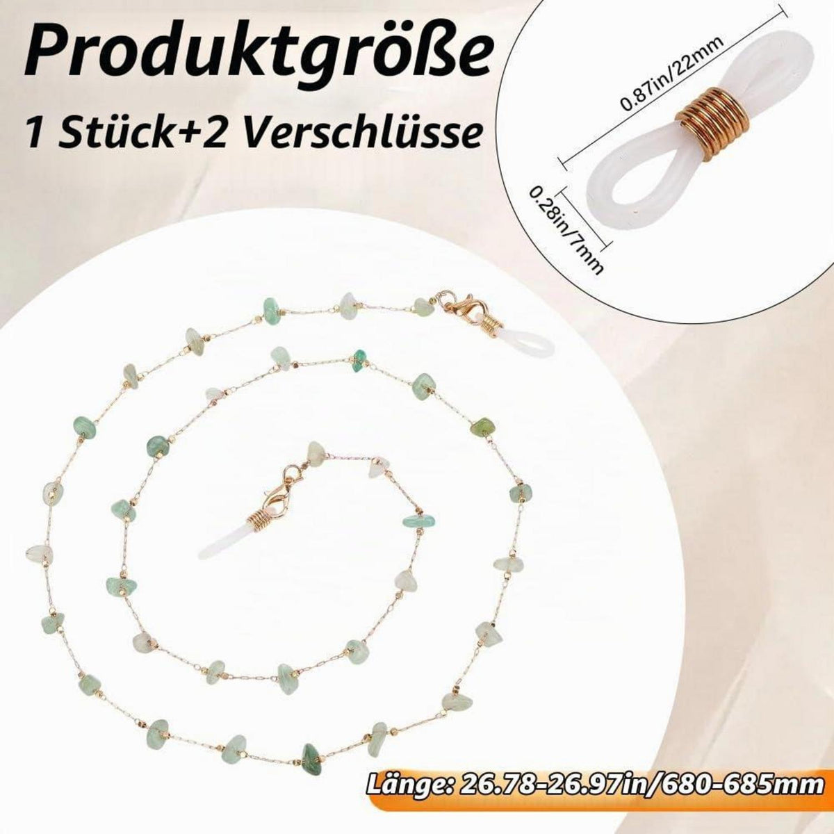 Jade Brillenkette mit Edelsteinperlen – Goldfarbener Kettenriemen