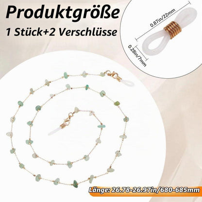 Jade Brillenkette mit Edelsteinperlen – Goldfarbener Kettenriemen