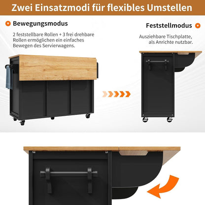 Mobiler Küchenschrank mit Klapptisch & Stauraum Schwarz