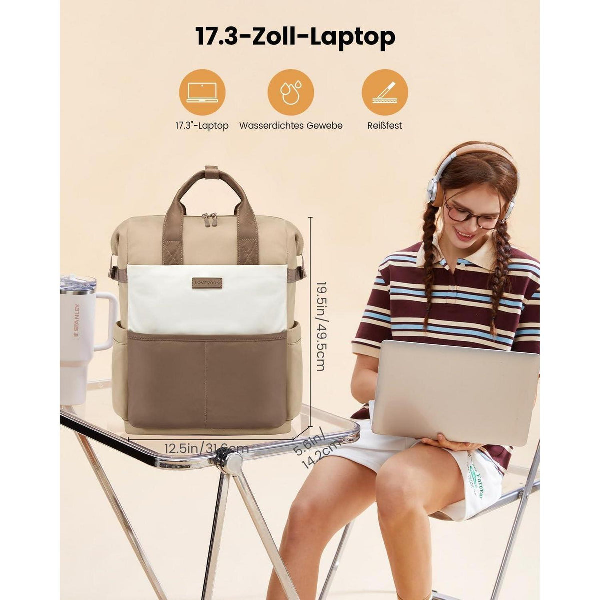 Laptop Rucksack Damen 17,3 Zoll – Bequem & Großes Fassungsvermögen
