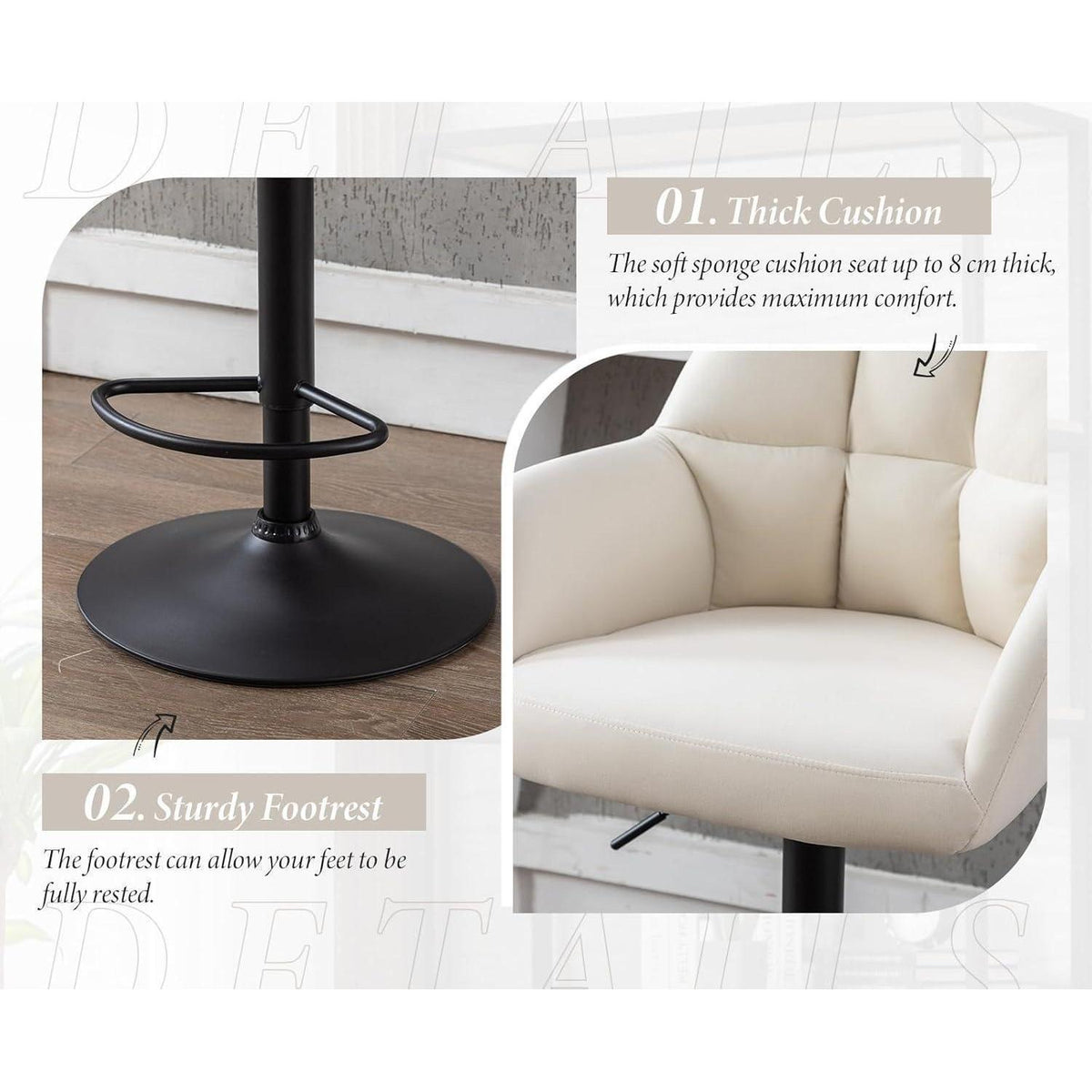 Beige Samt Barhocker 2er Set mit Armlehne & Fußstütze