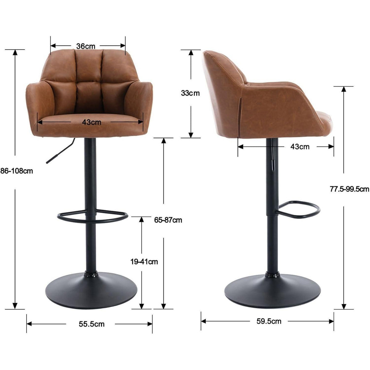 Barhocker Set 2er –, Höhenverstellbar & Drehbar in Lederoptik