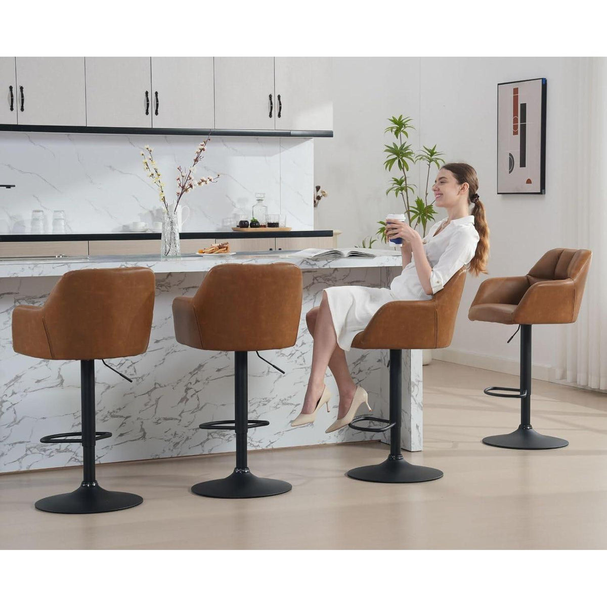 Barhocker Set 2er –, Höhenverstellbar & Drehbar in Lederoptik