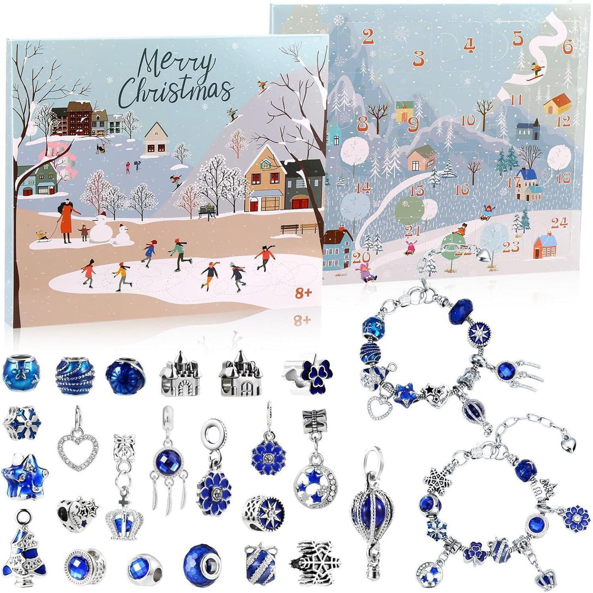 Adventskalender Schmuckset Mädchen Armband mit Charms Blau