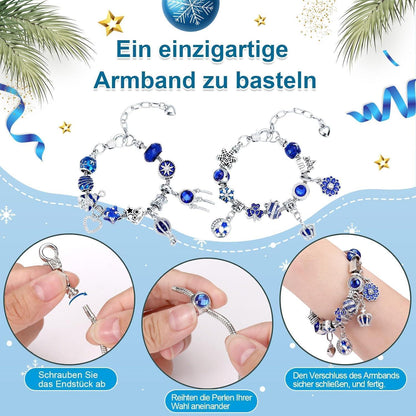 Adventskalender Schmuckset Mädchen Armband mit Charms Blau
