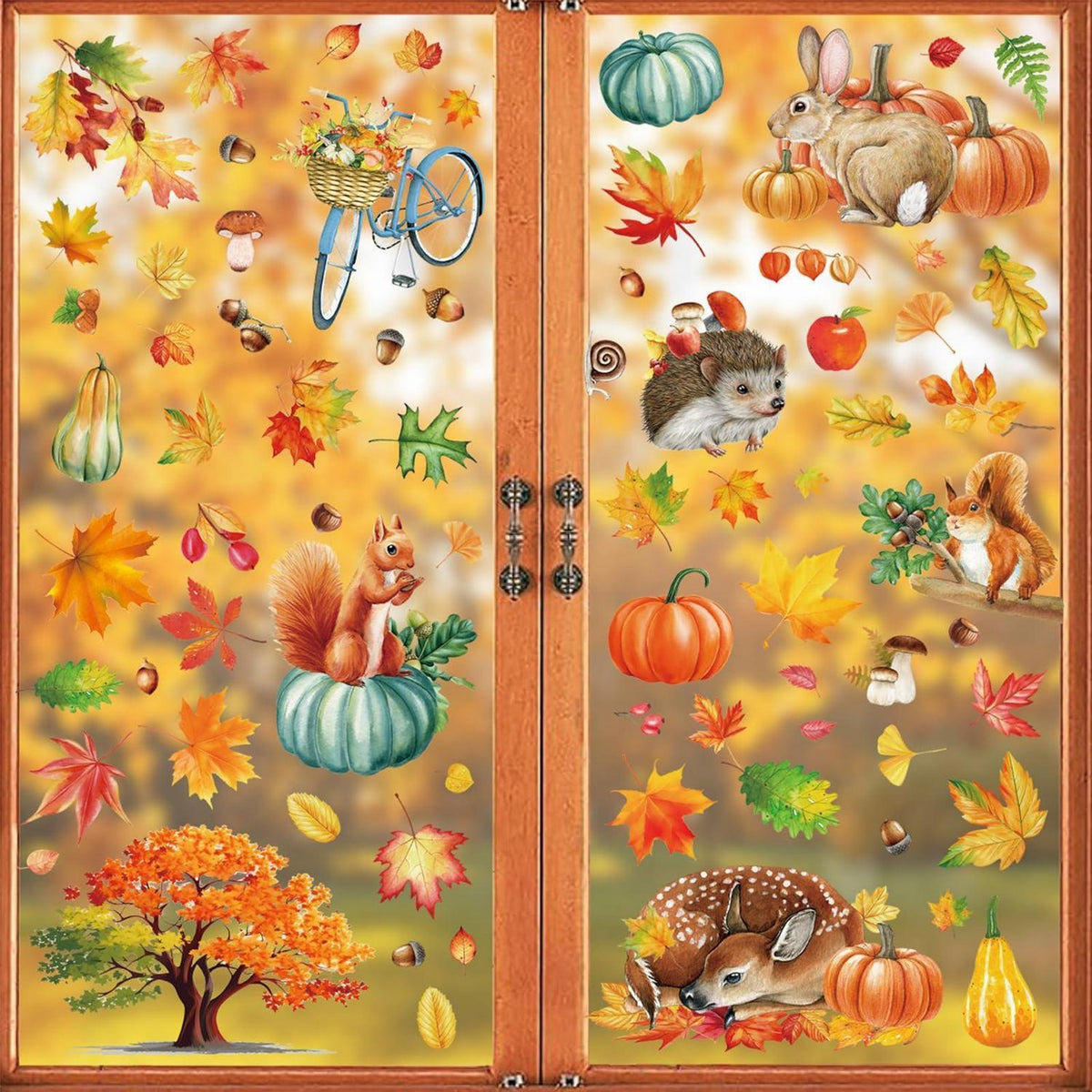 Herbst Fensterbilder Thanksgiving Deko – 84 Stück Ahornblätter & Kürbis