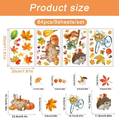 Herbst Fensterbilder Thanksgiving Deko – 84 Stück Ahornblätter & Kürbis