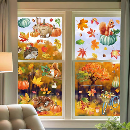 Herbst Fensterbilder Thanksgiving Deko – 84 Stück Ahornblätter & Kürbis