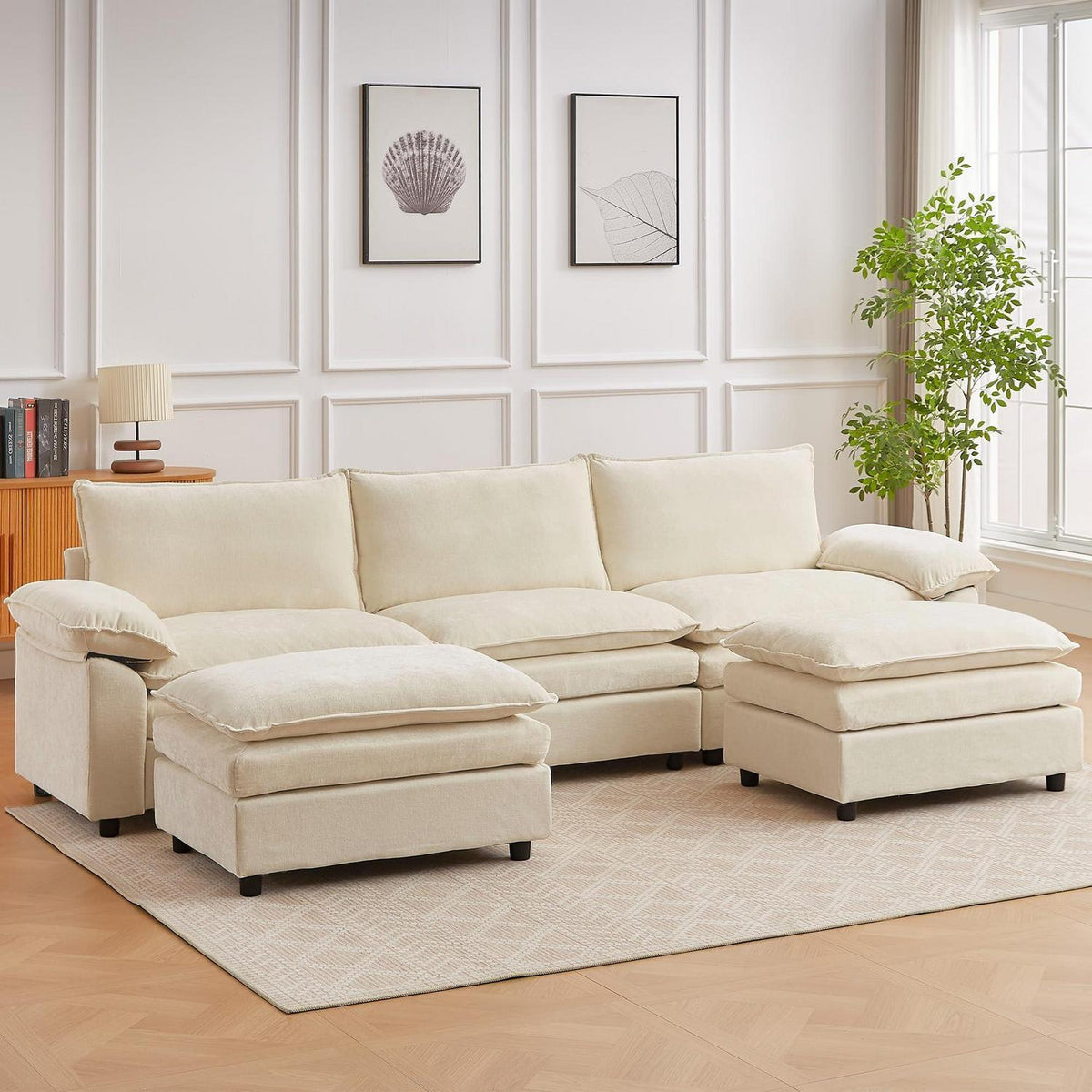 JIEXI Ecksofa mit Schlaffunktion – Beige, 288 x 132 cm