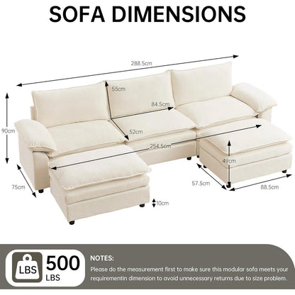 JIEXI Ecksofa mit Schlaffunktion – Beige, 288 x 132 cm