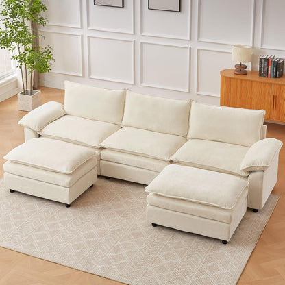 JIEXI Ecksofa mit Schlaffunktion – Beige, 288 x 132 cm